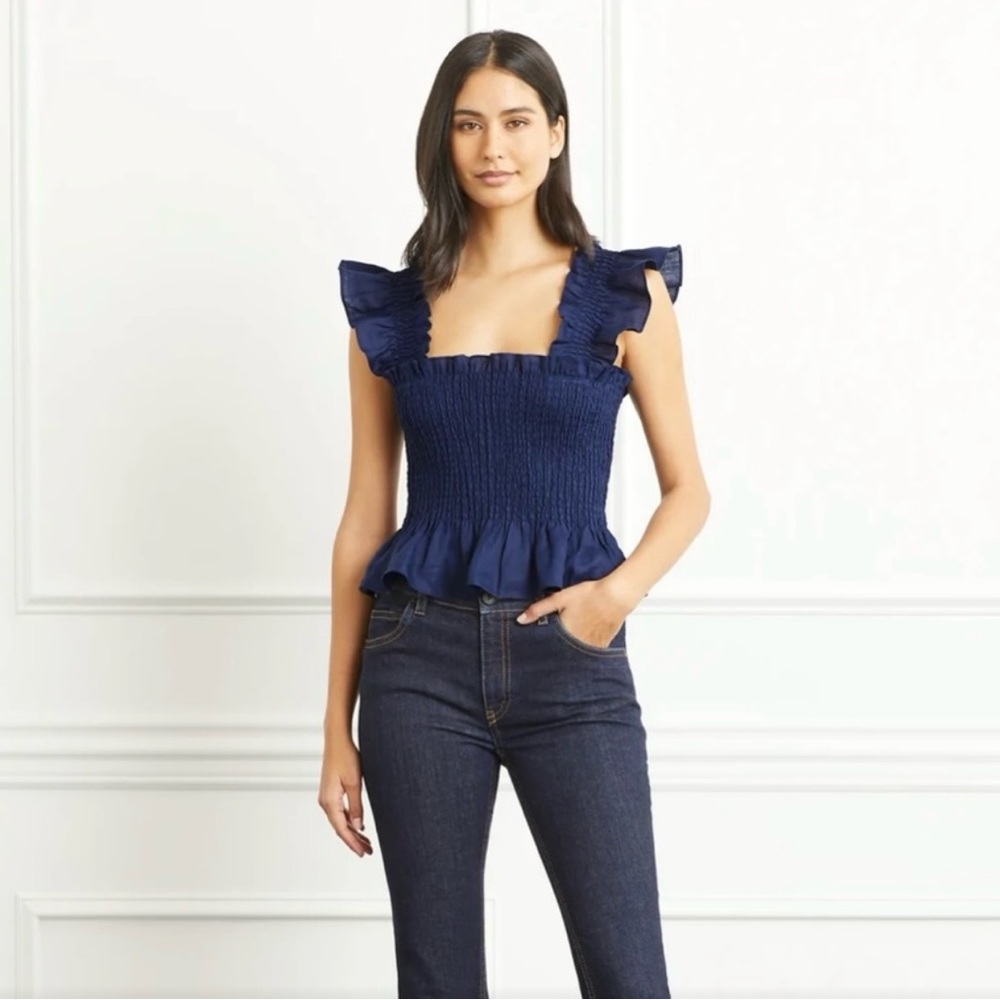 Hill House Home Paz crop top in navy linen